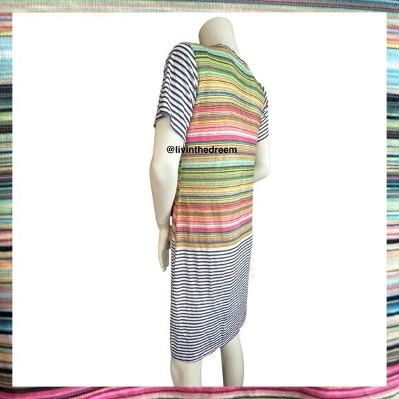 NWT David Cline V-Neck Short Sleeve T-Shirt Dress SZ Small Blue Stripe $119 - Picture 5 of 15